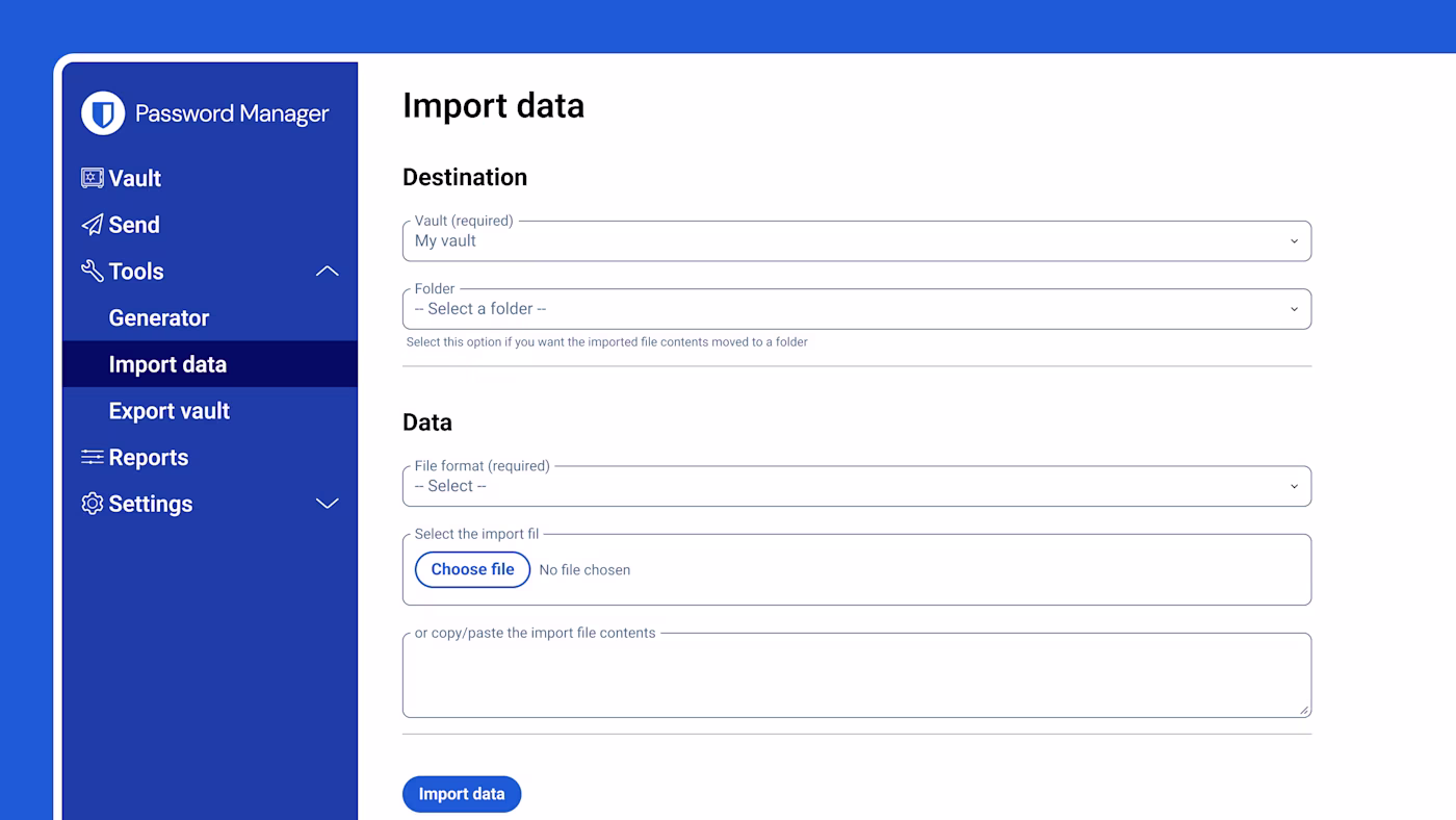 Bitwarden import data tool for migrating passwords from browsers and other managers