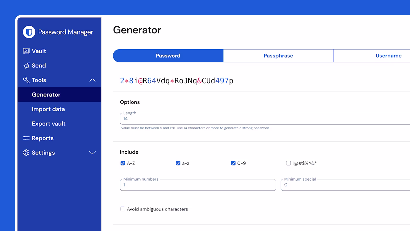 Bitwarden password generator for creating strong unique passwords
